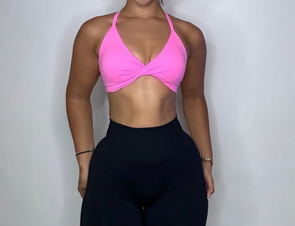 Top Knot bra in neon pink